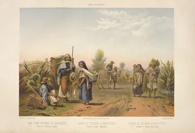 Road from Tacubaya to Chapultepec, dresses of Mexican Indians. by C. Castro, 1869 — digital art print download