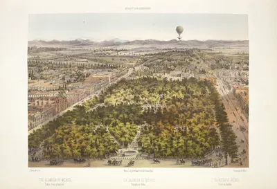 The Alameda of Mexico, taken from a balloon. by C. Castro, 1869 — digital art print download