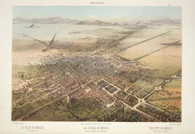 The City of Mexico, taken from a balloon. by C. Castro, 1869 — digital art print download