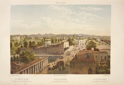 The town of Tacubaya, taken from a bird's-eye view from the road of Toluca. by C. Castro, 1869 — digital art print download