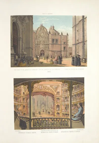 Tore-court of the convent of St. Francisco ; Interior del Teatro Iturbide by C. Castro, 1869 — digital art print download