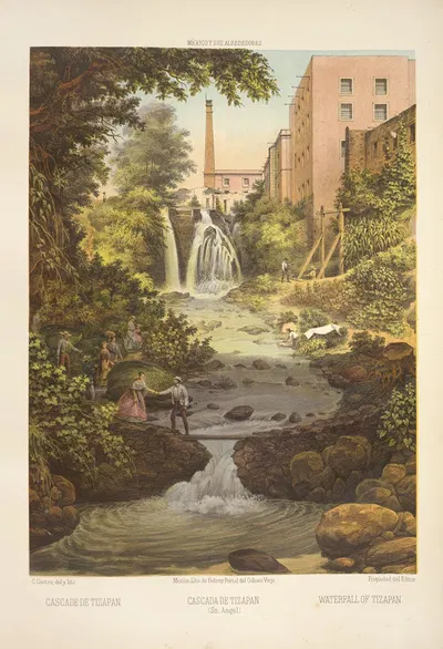 Waterfall of Tizapan by C. Castro, 1869 — digital art print download