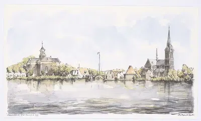 Gezicht op Ouderkerk over de Amstel vanaf de Amstelzijde by Bob Brobbel — digital art print download