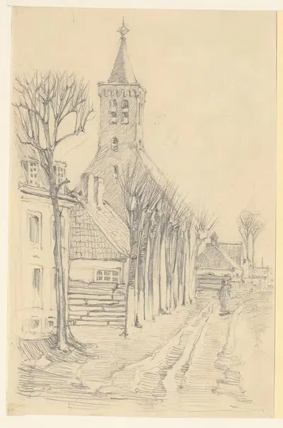 Kerk en omgeving by Jacobus Gerardus Veldheer, 1900 — digital art print download