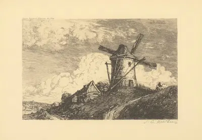 Мельница с сараем на холме by Якобус Герардус Вельдхир, 1916 — digital art print download