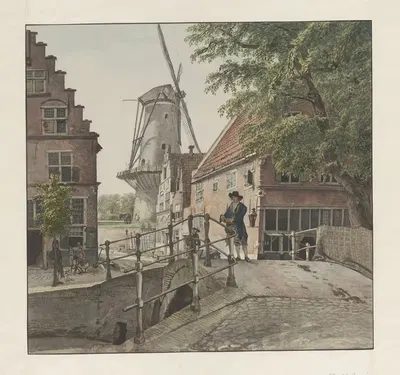 Gezicht van de Raamgragt op de Molen de Hoop te Haarlem by Wybrand Hendriks, 1802 — digital art print download
