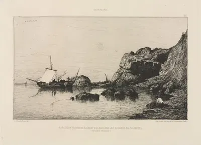 Рыболовное судно, заходящее в порт у скал Коллиур by Адольф Аппиан, 1878 — digital art print download
