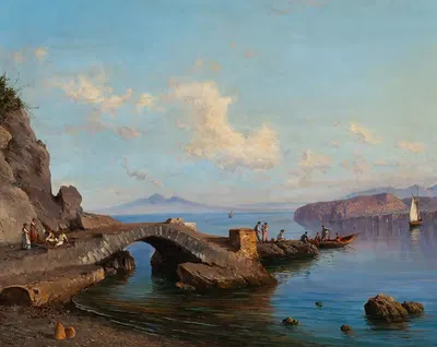 Пейзаж Сорренто с рыбаками by Алессандро Ла Вольпе, 1879 — digital art print download
