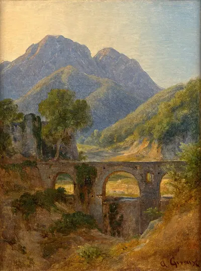 Pont traversant une vallée dans les environs de Rome by André Giroux, 1826 — digital art print download