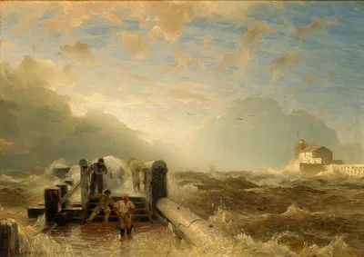 Storm at the pier by Andreas Achenbach — digital art print download