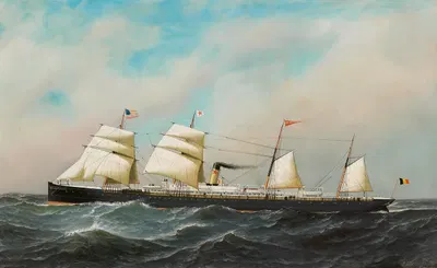 Пароход с парусной силой Белгенланд by Антонио Якобсен, 1881 — digital art print download