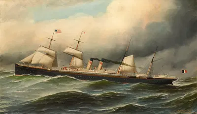 Het stoomschip met hulpzeilvermogen 'Westernland' by Antonio Jacobsen, 1890 — digital art print download