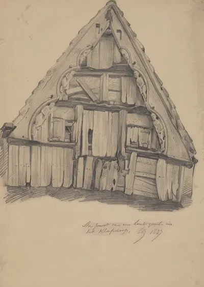 Угол деревянного фасада в Клапдорпе by Эдвард Дюжарден, 1837 — digital art print download