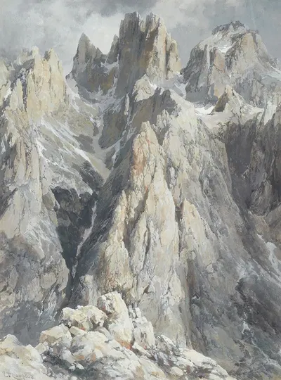 Cima di Fiocobon und Cima di Campido vom Nordwestrande des Altipiano delle Pale di San Martino by Edward Theodore Compton —…