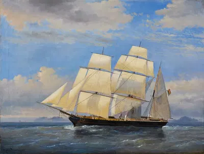 Бельгийский трехмачтовый барк 'Нью-Йорк Пакет' by Эгид Линнинг, 1855 — digital art print download