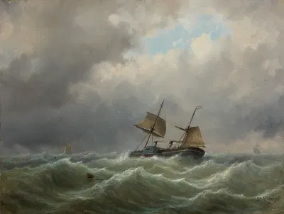 Колесный пароход с вспомогательным парусом на бурном море by Эгид Линнинг — digital art print download