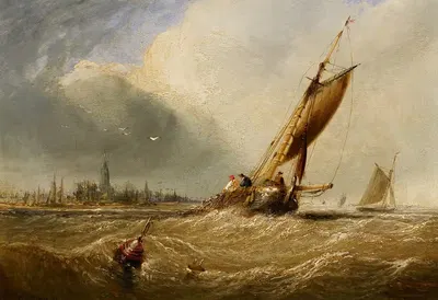 Gezicht op een havenstad by François Musin — digital art print download