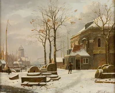 Городской пейзаж зимой by Хендрик Геррит тен Кат — digital art print download