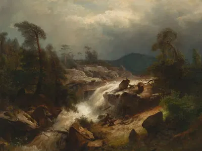 Два медвежонка и их мать у водопада by Германн Герцог, 1867 — digital art print download