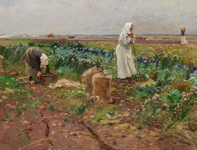 На картофельном сборе by Хуго Мюлиг — digital art print download