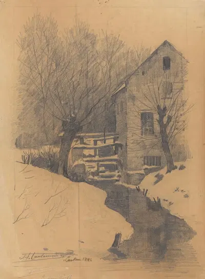 Лакин (водяная мельница под снегом) by Жан-Франсуа Таелеманс, 1886 — digital art print download