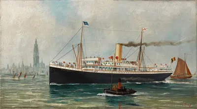 Het stoomschip 'Leopoldville' voor de Antwerpse rede by John-Henry Mohrmann, 1907 — digital art print download