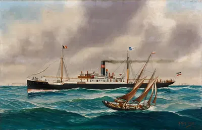 Пароход с вспомогательными парусами 'Спес' by Джон-Генри Морхманн, 1911 — digital art print download