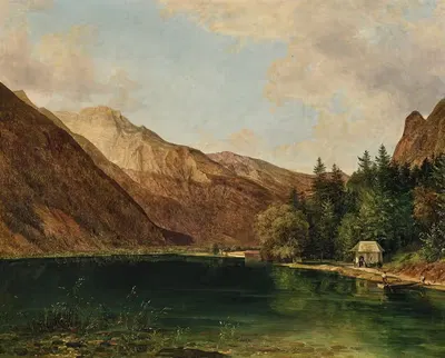 “Oberer Theil des Königsees bei Berchtesgaden, der sogenannte Hinter oder Oberer See am Fuße des Watzmann by Josef Feid,…