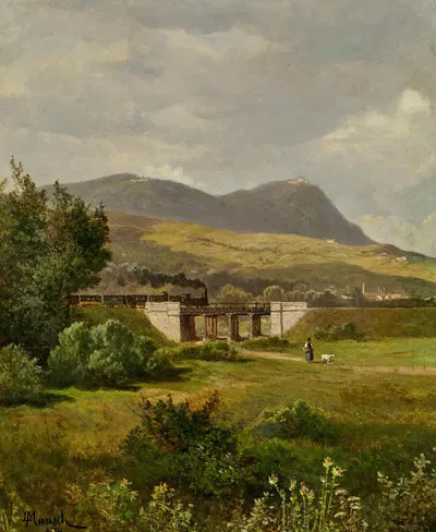 Паровоз, с Леопольдсбергом и Каленбергом на заднем плане by Леопольд Мунш, 1884 — digital art print download