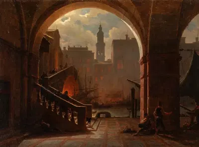 Венеция, мост Риальто ночью by Людвиг Мекленбург, 1864 — digital art print download