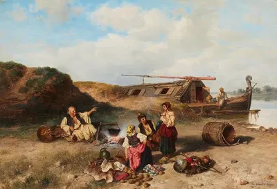 Rastende Fischer am Ufer der Theiss by Paul Böhm — digital art print download