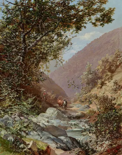 Муловод и два быка; долина в Андах by Томас Сомерскейлс, 1891 — digital art print download