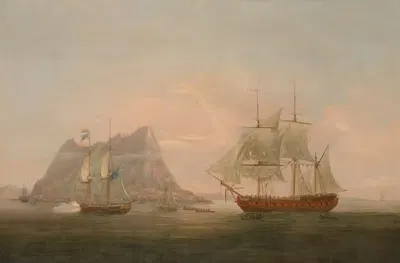 'Лигурия' на подходе к Гибралтару на борту брига 'Эспуар', 7 августа 1798 by Томас Уиткомб — digital art print download