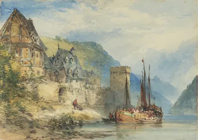 View of a town, possibly Oberwesel, on the Rhine, Germany by William Callow — digital art print download