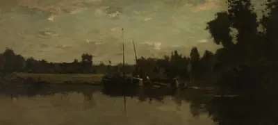 Пейзаж с кораблями на реке вечером by Шарль Франсуа Дюбини, 1866 — digital art print download