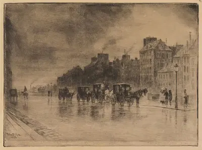 Winter Afternoon on the Quay of the Charity Hospital by Félix Hilaire Buhot, 1876 — digital art print download