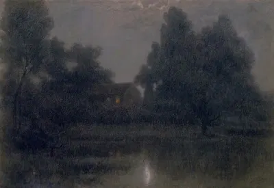 Лунный свет. Сцена с домом, озером и деревьями by Габриэль Виллар, c. 1890 — digital art print download