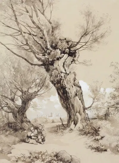 Landscape with Figures under Pollarded Trees by James Duffield Harding — digital art print download
