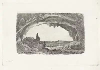 Человек с лодкой в пещерах Хан by Пьер Луи Дюбурк, 1849 — digital art print download