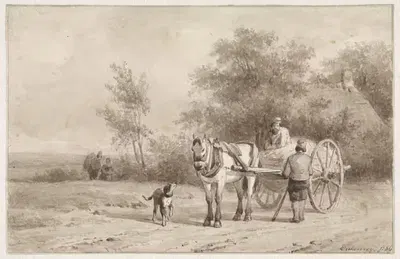 Лошадь и повозка на дороге by Пьер Луи Дюбурк, 1836 — digital art print download