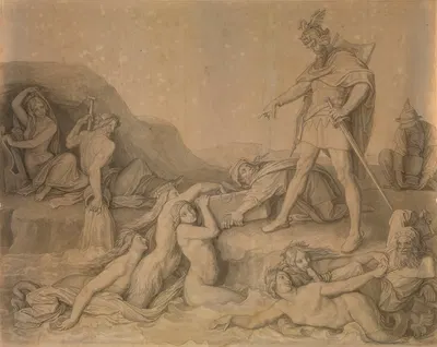 Hagen Entrusts His Treasures to the Rhine-Daughters by Петер фон Корнелиус — digital art print download