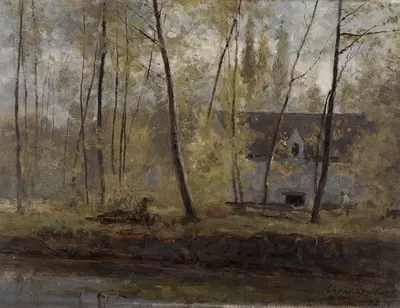 Фермерский дом у воды by Сезар Де Кок, 1895 — digital art print download