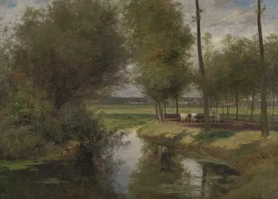 Пейзаж у реки Лис или Дорога к «Патинтже» в Генте by Сезар Де Кок, 1863 — digital art print download