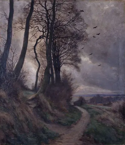 Вечерний пейзаж с воробьями by Эдгар Байтбиер, 1932 — digital art print download