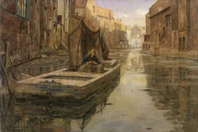 Fisherman on the Oude Houtlei in Ghent by Ferdinant Willaert — digital art print download