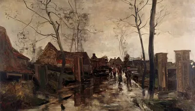 Village Street in the Rain by Gustave Den Duyts, 1887 — digital art print download