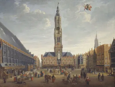 The Market Square in Bruges by Jan Baptist van Meunincxhove, 1691 - 1700 — digital art print download