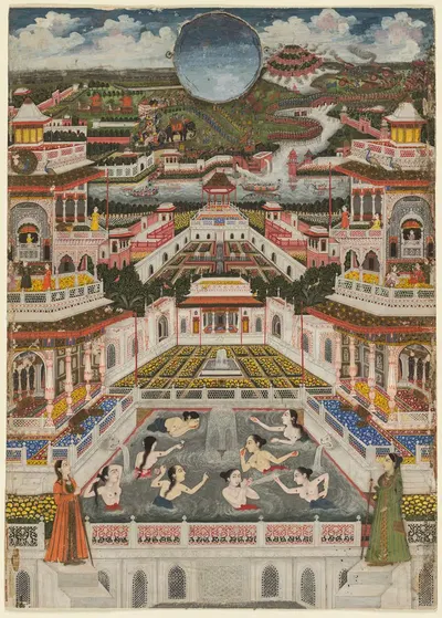 Женщины, купающиеся перед архитектурным панорамой by Файзулла, c. 1765 — digital art print download