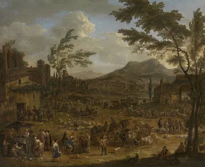 Italianate Landscape with Market Scene by Peeter van Bredael, 1680 — digital art print download