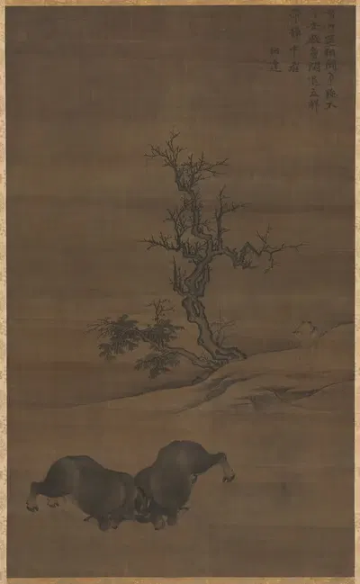 Herdboys and Buffalo in Landscape by Guo Min — digital art print download